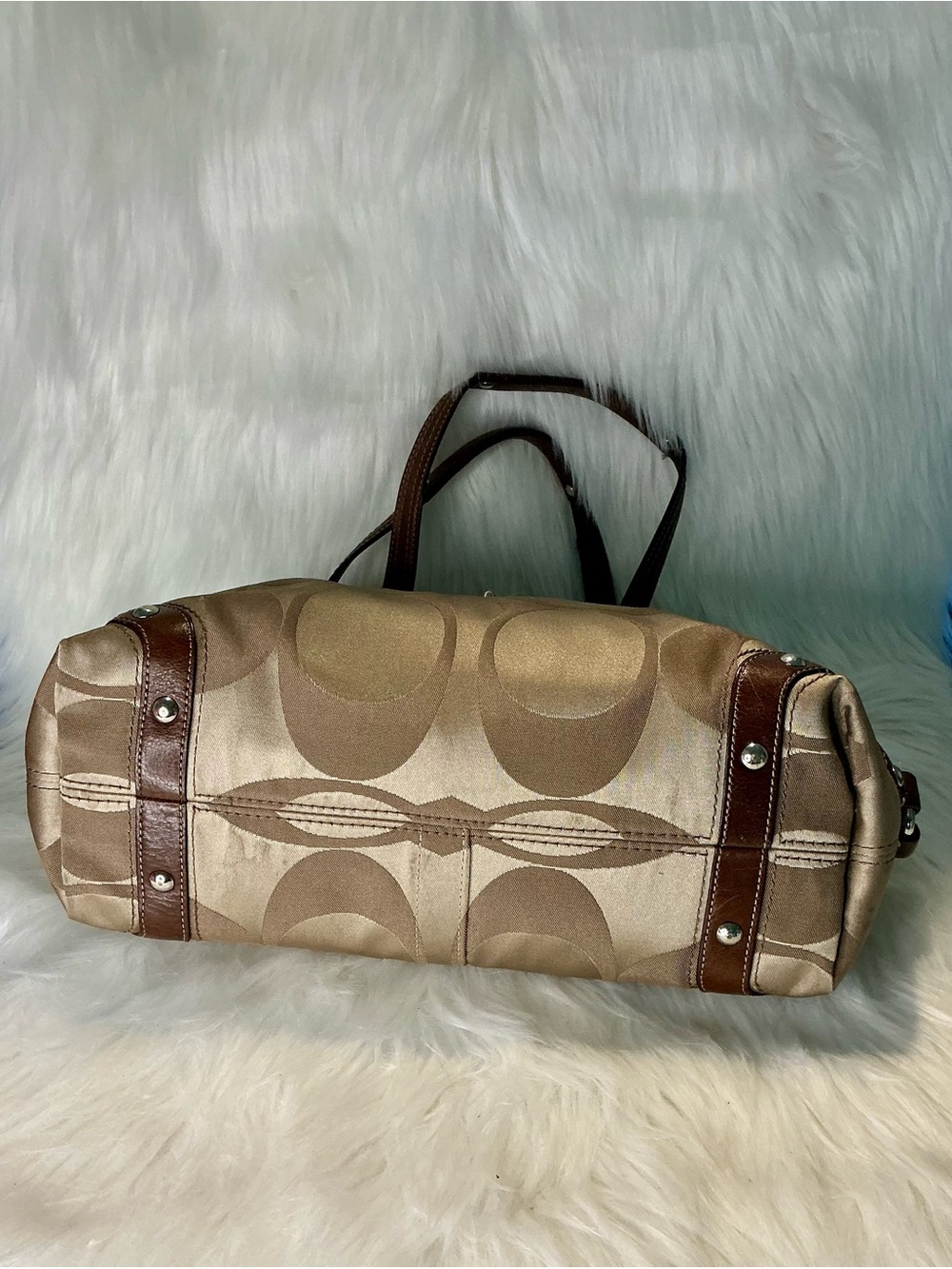 Classic Coach Beige CC Signature Satchel with Brown Leather Trim - Picture 4 of 8
